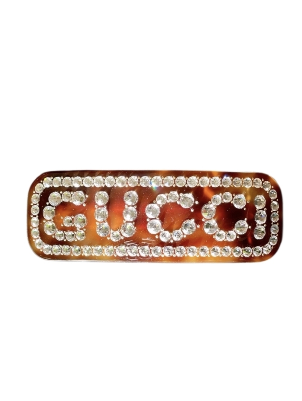 Gucci Tortoiseshell Hair Clip with Crystal Logo - Brown In Box